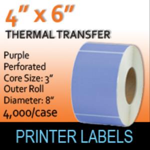 Thermal Transfer Labels Purple 4" x 6" Perf